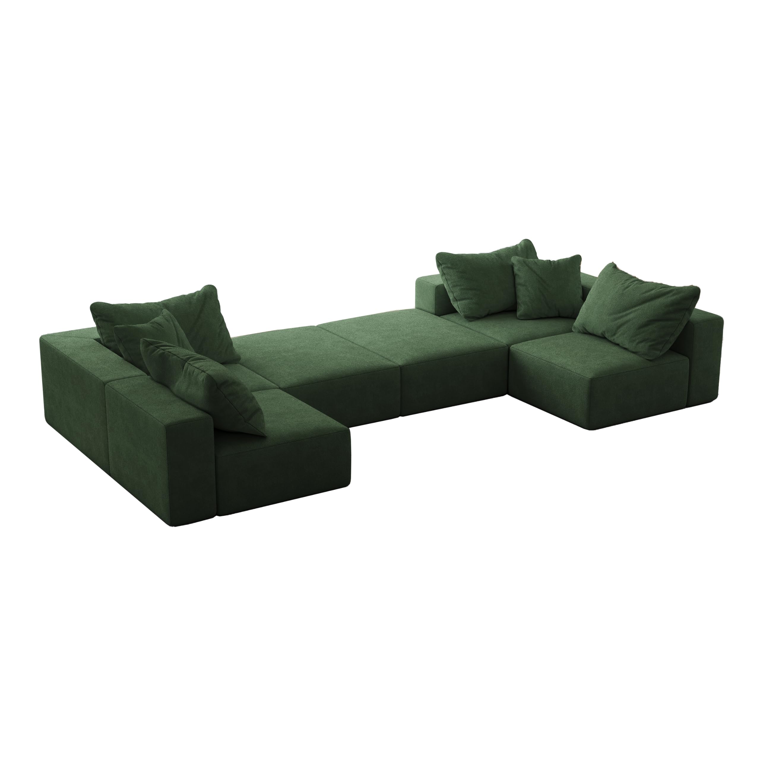 162" Minimalist Oversized Modular Sofa Couch, Deep Seat Sectional Sofa with Ottoman, 6-Seater Track Arm Sofa, U Shape Cloud Couch for Living Room Office Apartment Reception-Green