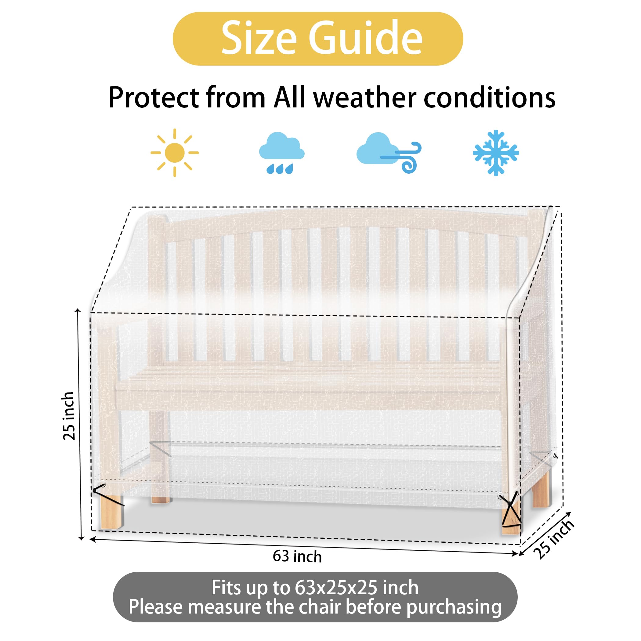 daykect Bench Cover Outdoor Loveseat Cover Waterproof Patio Loveseat Cover Outdoor Bench Cover Patio Furniture Covers 25W 25D 63H