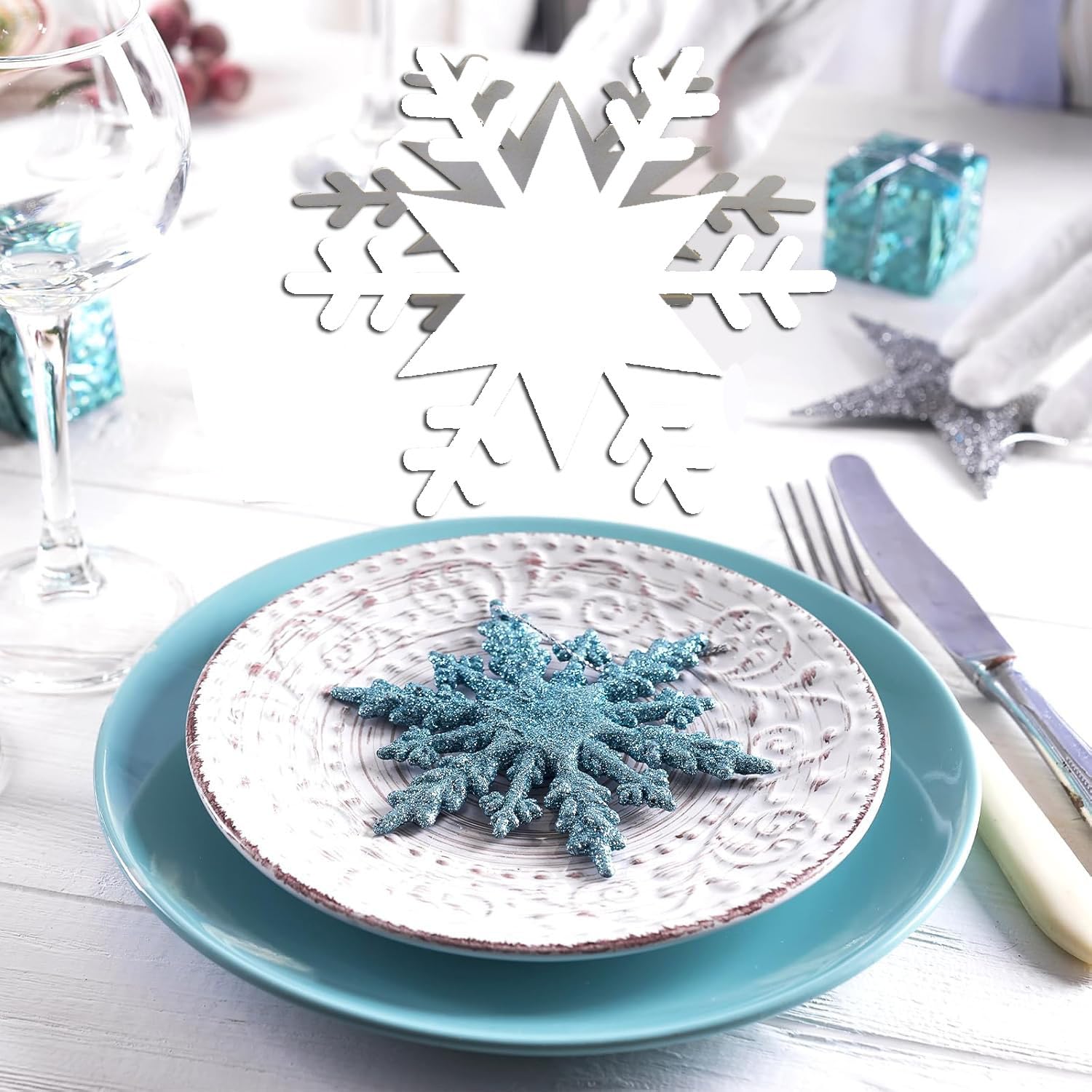 Snowflakes Place Cards,Christmas Place Cards Holiday Snowflake Blank Table Setting Folded Paper Name Tent Cards for Winter Wonderland Dinner Wedding Tables Party Decorations (25Pcs)