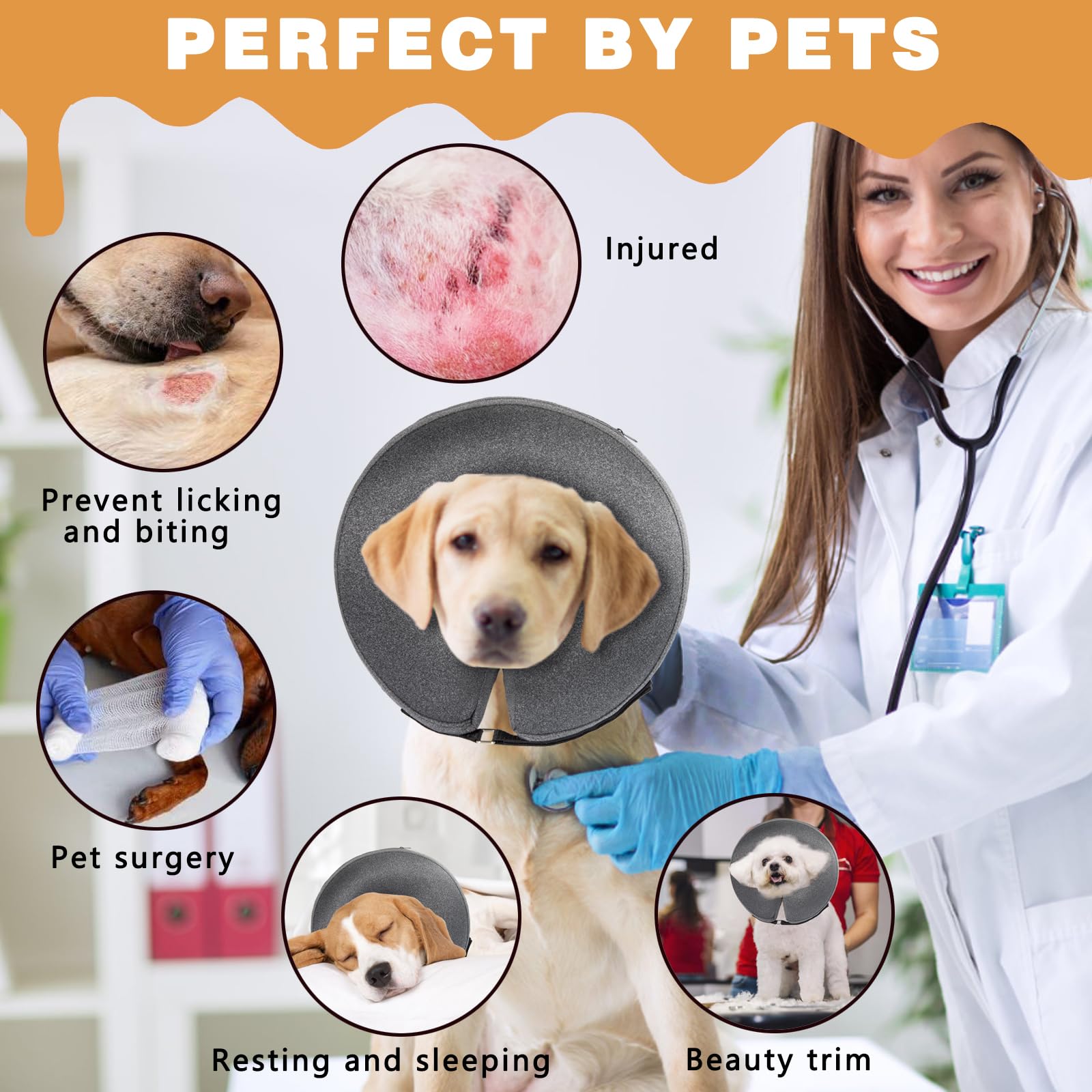 Inflatable Dog Cone Collar Alternative After Surgery - Soft Pet Recovery Collar & Cone for Large Medium Small Dogs to Stop Licking, Protective Dog Neck Donut Collar Does Not Block Vision E-Collar, L