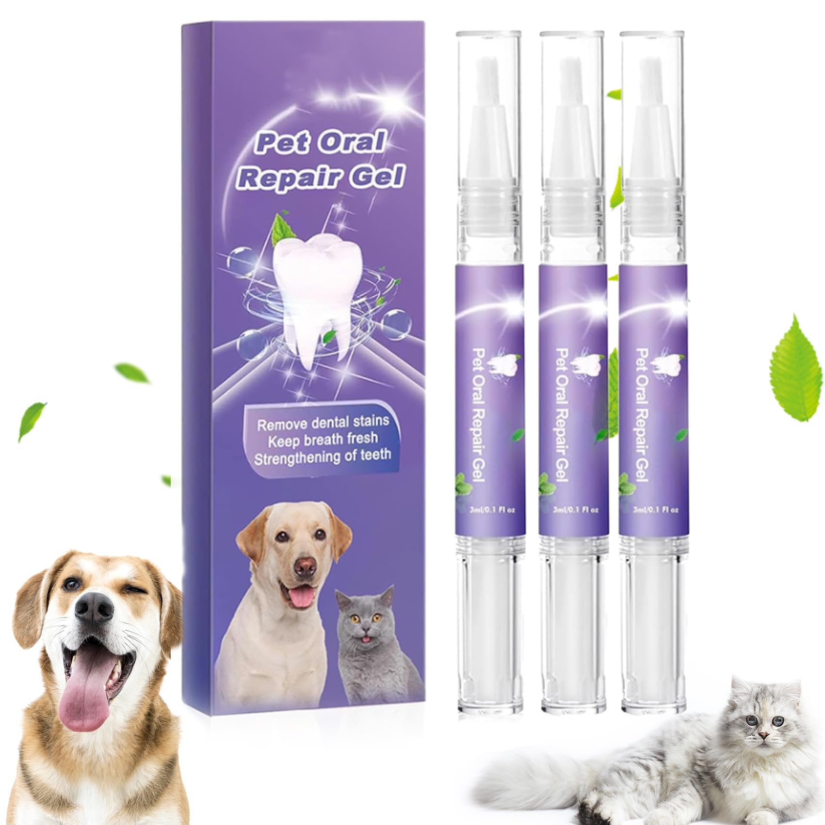 Lettuce Pets - Lettuce Pets Toothbrush, Lettuce Pets Dog Toothbrush, Lettuce Pets Oral Repair Gel, Lettuce Pet Toothbrush Pen,Pet Breath Freshener Gel Care Cleaner for Dog Cats (3)