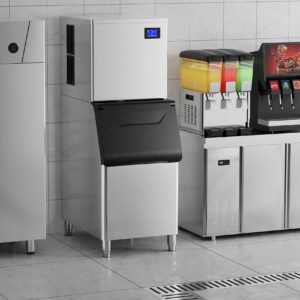 Ice Machine Commercial Ice Maker Machine Large Industrial Stainless Steel Freestanding Ice Machine 410Lbs/24H with 400LBS Storage Bin Ice Ready in 7-12 Mins, Clear Cube Ice (410Lbs/24H)