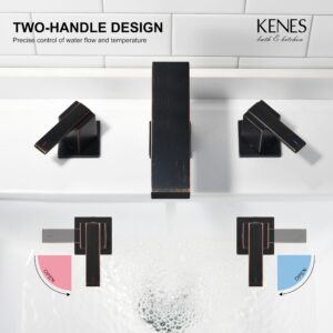 KENES Oil Rubbed Bronze Bathroom Sink Faucet Widespread Bathroom Faucet Two Handle, 8-Inch 3 Pieces Bathroom Vanity Faucet 3 Hole Lavatory Faucet with Supply Lines, KE-9050-8