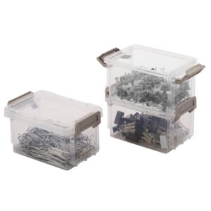 Simplify Storage Boxes| 4 Pack | 12 oz | Stackable | Lockable Lid | Great for Office Accessories | Home Storage | Clear and Grey