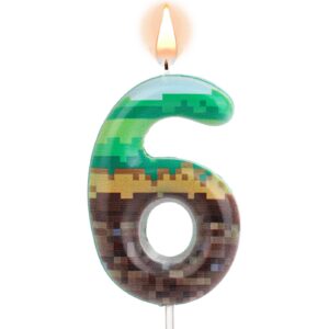 pixel birthday cake candle, green pixel birthday candle pixel cake candle number candles pixel print number cake toppers for birthday wedding anniversary pixel themed parties (6)