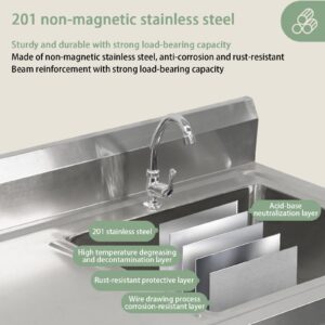 Commercial Stainless Steel Worktop with Sink,Stainless Steel Utility Sink,Free Standing Single Bowl Kitchen Sink Set Water for Farmhouse, Bathroom,Bar,Laundry Room,Adjustable Feet