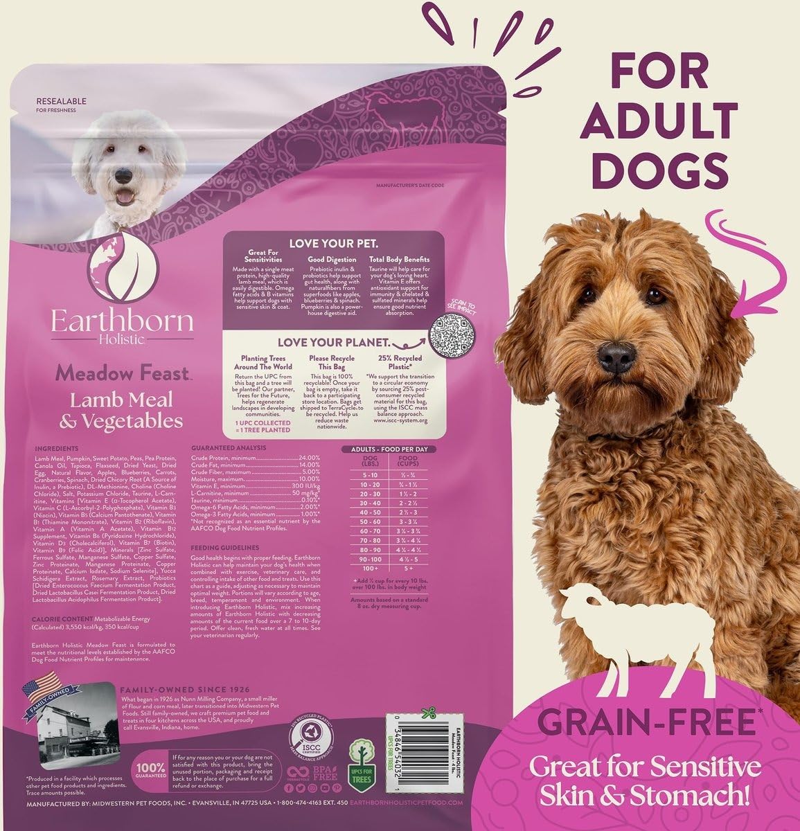 Earthborn Holistic Meadow Feast Grain-Free Natural Dry Dog Food (2 Bags - 50 Pounds Total)