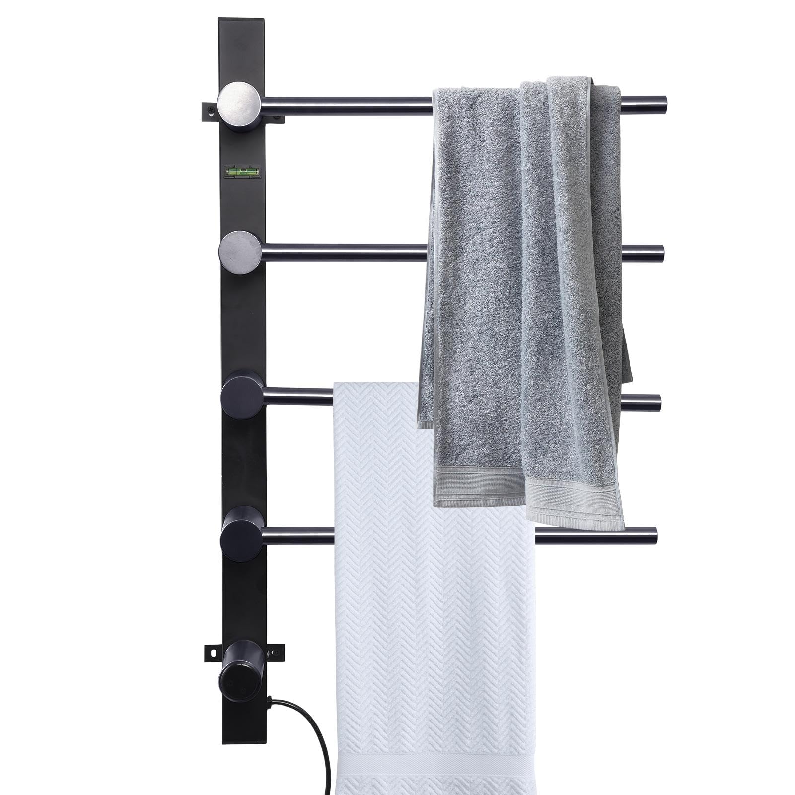 Heated Towel Rack | 4-Bar Electric Towel Warmer Racks Wall Mounted,Stainless Steel Temperature Adjustable Waterproof Drying Rack with Built-in Timer for Kitchen, Bathroom