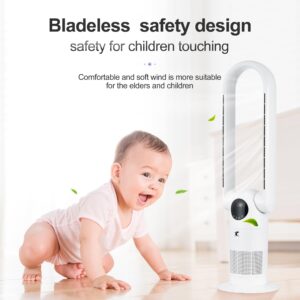 Ocean Loong Bladeless Tower Fan and Air Purifier in one, 90° Oscillating Bladeless Fan with Remote,Tilt Head, 9H Timer, Floor Fans for Bedroom Home, 38.6inch AC68P, White