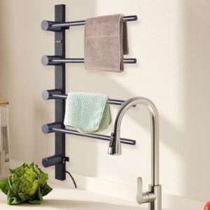 Towel Warmer Rack | 4-Bar Electric Towel Warmer Racks Wall Mounted - Stainless Steel Temperature Adjustable Waterproof Drying Rack with Built-in Timer for Kitchen, Bathroom