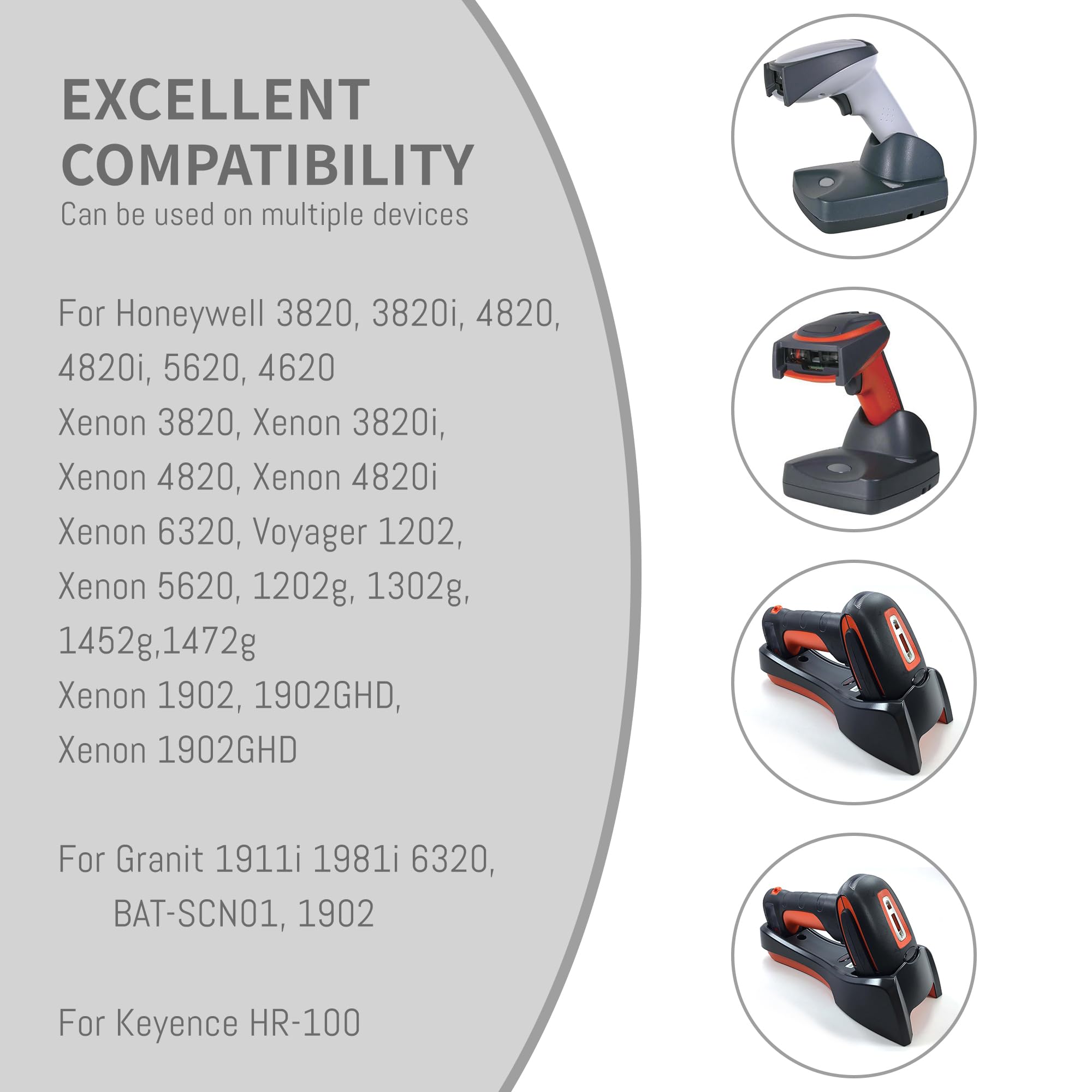 BAT-SCN01 Battery Replacement for Honeywell 3820 3820i 4620 4820 4820i 5620 6320 for Xenon 1902 for Hyperion 1302g for Granit 1911i 1981i for Voyager 1202g 1452g 1472g Handheld Barcode Scanner 2400mah