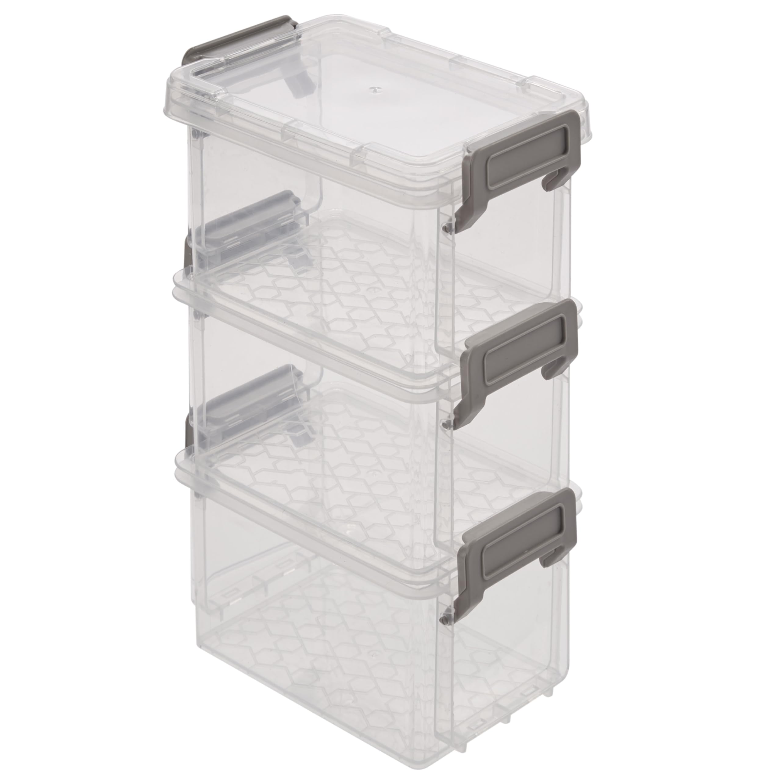 Simplify Storage Boxes| 4 Pack | 12 oz | Stackable | Lockable Lid | Great for Office Accessories | Home Storage | Clear and Grey