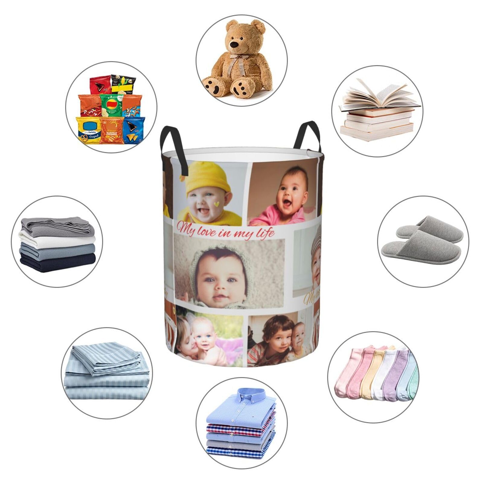 Custom Laundry Basket,Personalized Laundry Hamper With Photo Name Text,Customized Dirty Clothes Storage With Handle,Collapsible Storage Basket For Bathroom Living Room Bedroom