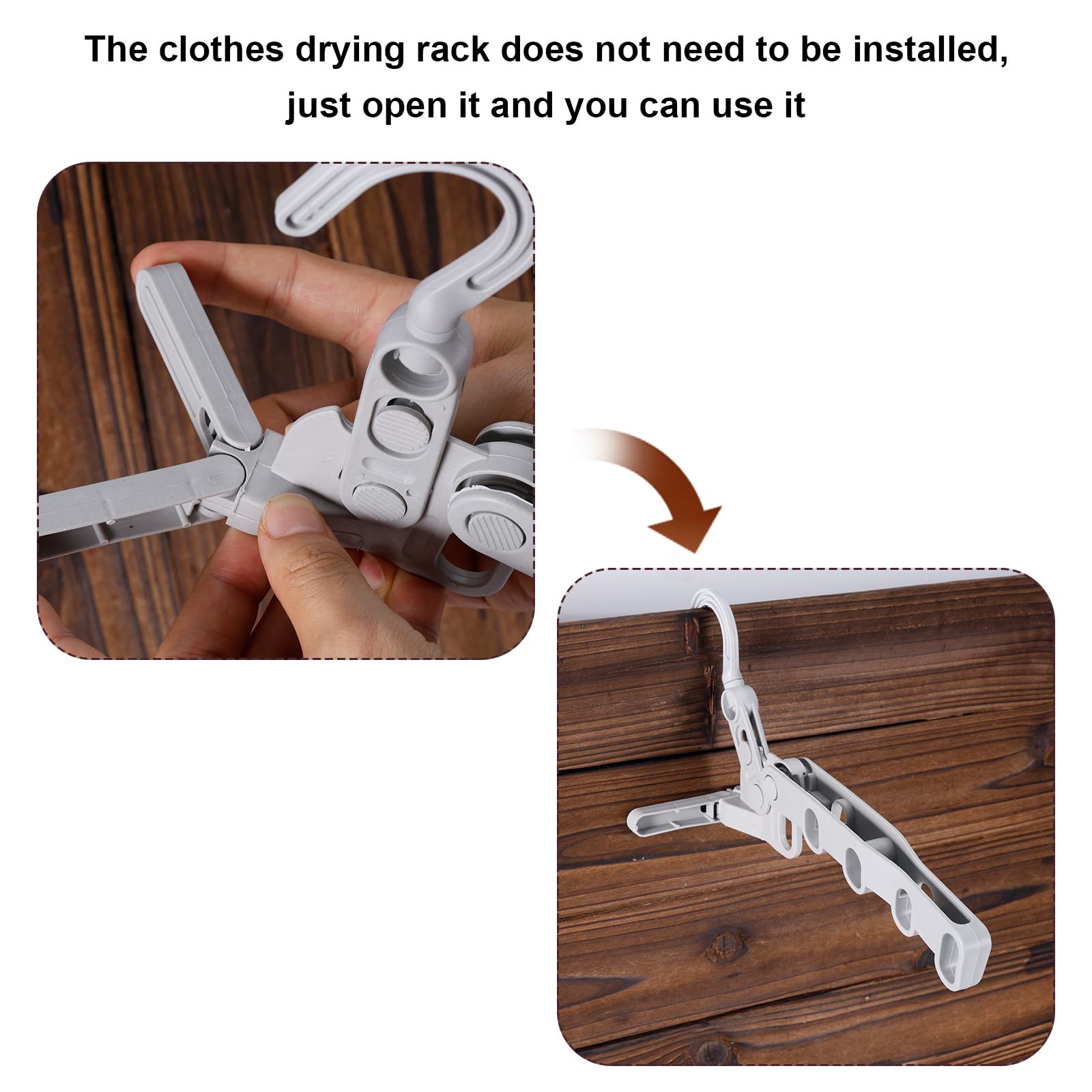 2pcs Folding Clothes Hanger, Portable Folding Hangers for Travel with 5 Holes Plastic Wall Mounted Laundry Drying Rack Coat Rack Clothes Accessories for Outdoor Camping Travel Bedroom Cabinets (Gray)