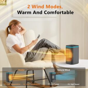 Portable Electric Space Heater, YiHee Heaters for Indoor Use with Remote, Night Light, Fan Mode, 2-6H Timer, 1000W PTC Fast Safety Heat for Office Room Bedroom