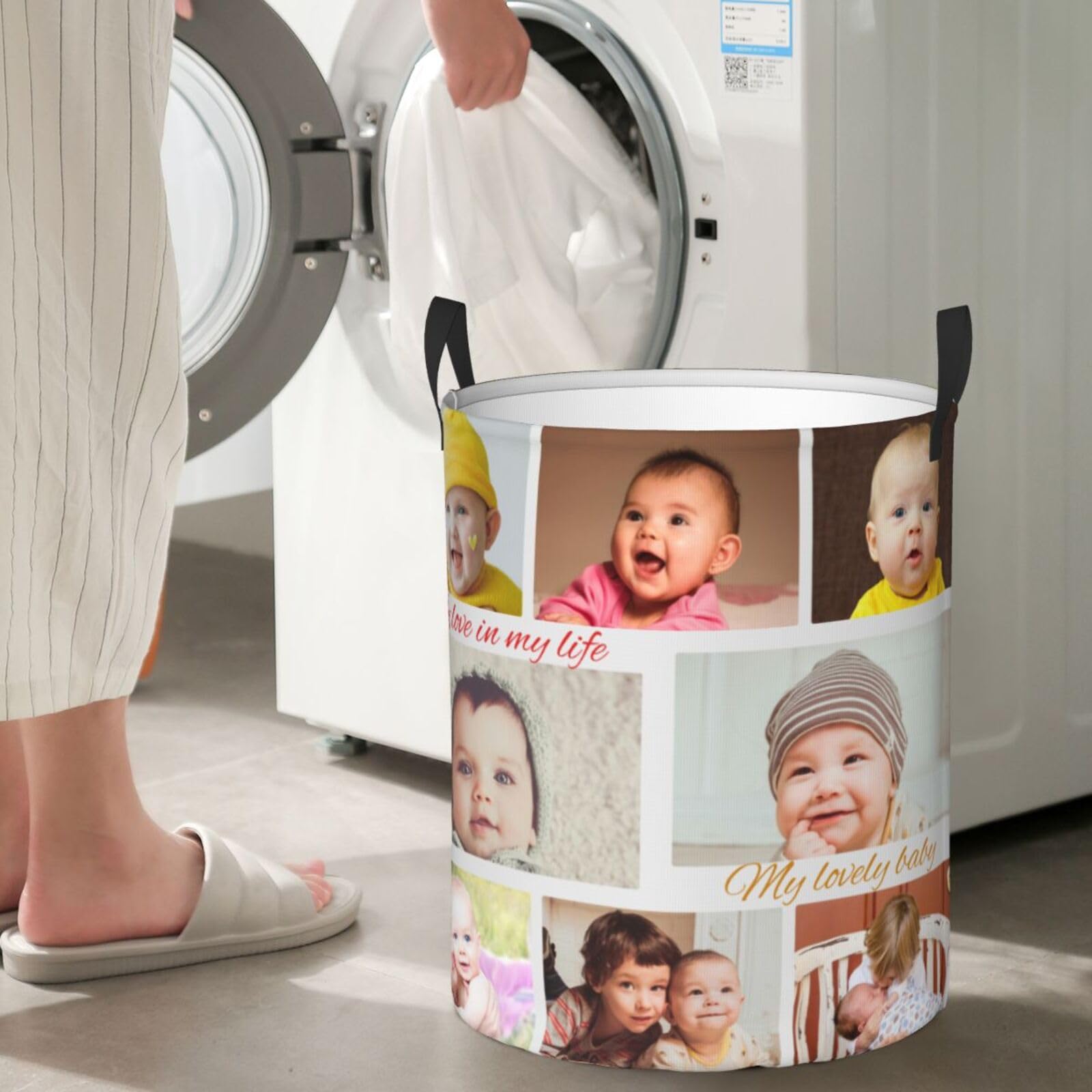 Custom Laundry Basket,Personalized Laundry Hamper With Photo Name Text,Customized Dirty Clothes Storage With Handle,Collapsible Storage Basket For Bathroom Living Room Bedroom