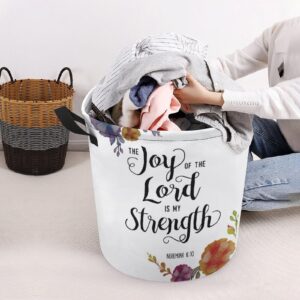 Christian Bible Verse Inspirational Quote Laundry Basket Large Round Canvas Laundry Hamper with Handles Foldable Storage Bin for Dirty Clothes Hamper Bedroom Bathroom