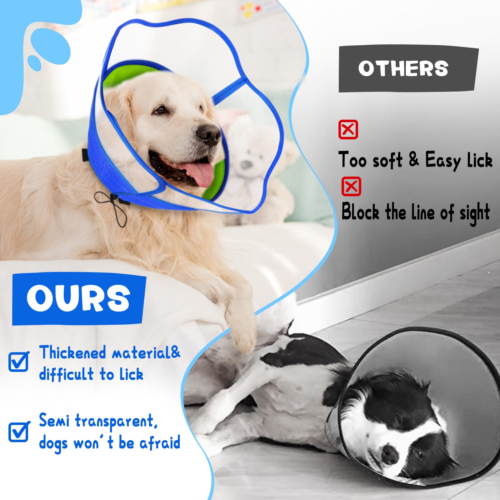 Soft Dog Cone Collar Alternative, Comfortable Pet Recovery Head Cone After Surgery, Breathable&Adjustable Elizabethan Neck Collar with 360°Vision for Large Medium Small Dogs and Cats(L)