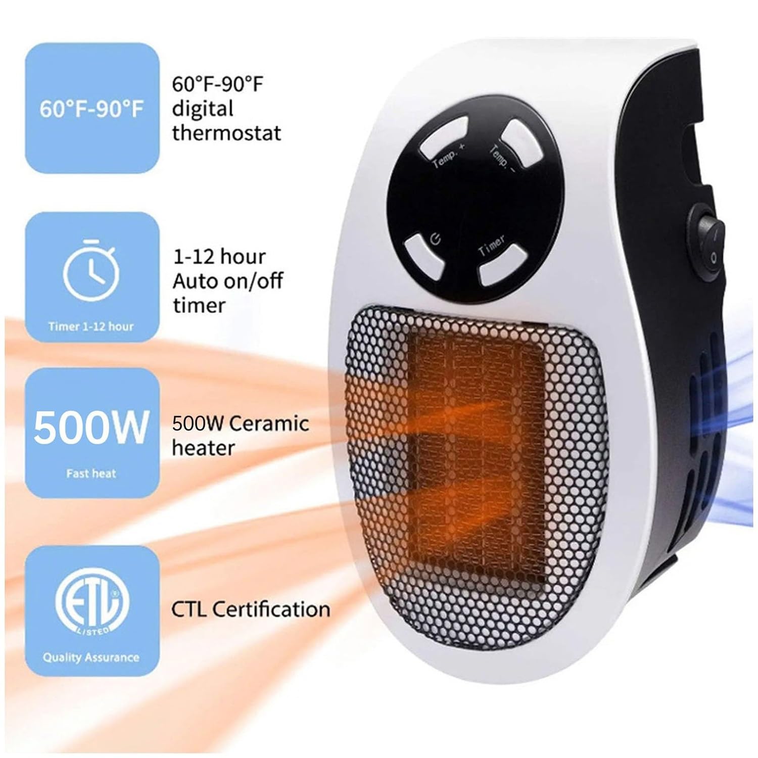 Portable Heaters, Cordless Battery Powered Heater, Portable Heaters for Indoor Use, 500 Watt Heater, Remote Heater with Thermostat, Overheat Protection, LED Display(1Pcs)