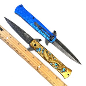 GOLDENSUN Gold dragon folding knife blue handle GSE32 GDBLZ