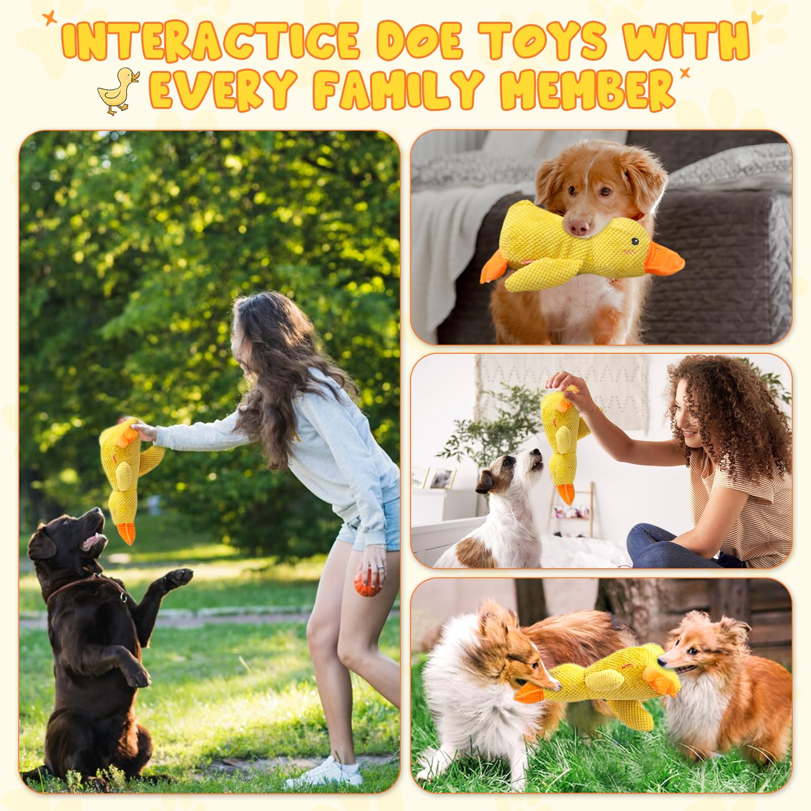 Seivble 2024 Upgraded Calming Duck Dog Toy, Yellow Duck Dog Toy for Dogs Emotional Support, Durable The Mellow Dog Squeak Duck Toys, Dog Chew Toys for Dogs Indoor Puppy (Yellow-Large)