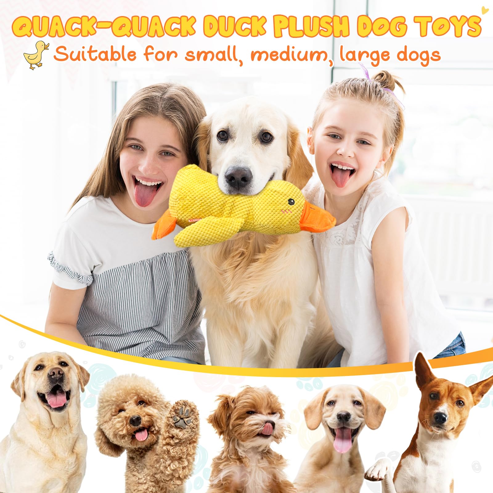 Seivble 2024 Upgraded Calming Duck Dog Toy, Yellow Duck Dog Toy for Dogs Emotional Support, Durable The Mellow Dog Squeak Duck Toys, Dog Chew Toys for Dogs Indoor Puppy (Yellow-Large)