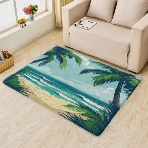 Kcepzhyxl Tropical Ocean Area Rug 2x3, Beach Rug Small Indoor Mats, Palm Trees Carpet for Entryway, Non Slip Soft Low Pile Machine Washable Decor Rugs