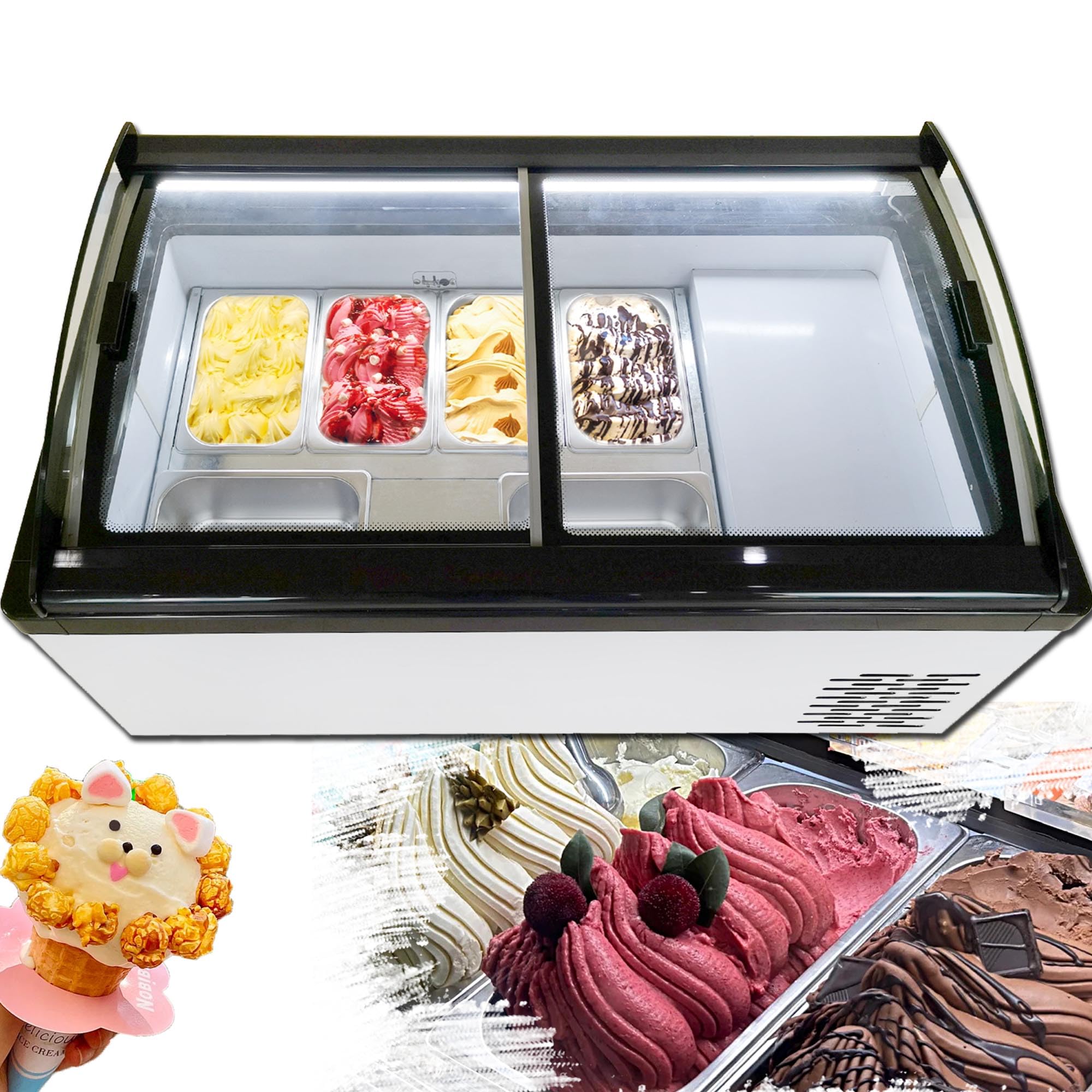 Yovtekc Gelato Display Case with 6 Square Pans, Commercial Ice Cream Freezer Dipping Cabinet, Countertop Hard Ice Cream Showcase, Display Refrigerator for Restaurant Snack Bar, Fast Cooling White