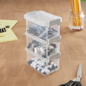 Simplify Storage Boxes| 4 Pack | 12 oz | Stackable | Lockable Lid | Great for Office Accessories | Home Storage | Clear and Grey