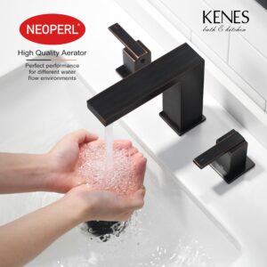 KENES Oil Rubbed Bronze Bathroom Sink Faucet Widespread Bathroom Faucet Two Handle, 8-Inch 3 Pieces Bathroom Vanity Faucet 3 Hole Lavatory Faucet with Supply Lines, KE-9050-8