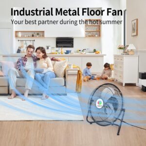 YRWTO 9 Inch Floor Fan, 3 Speed Stainless Steel Industrial Fan, High Velocity Floor Fan with 180° Adjustable Tilt, Portable Quiet Table Fan for Home Bedroom Living Room Office