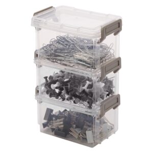 Simplify Storage Boxes| 4 Pack | 12 oz | Stackable | Lockable Lid | Great for Office Accessories | Home Storage | Clear and Grey