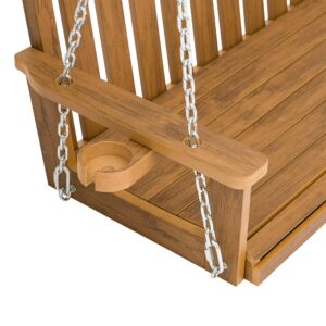 Mega Casa Poly Lumber Porch Swing, Deep Seat and High Backrest, with Removable Cup Holders, Wood-Like Pattern, Heavy Duty 900 LBS, for Outdoor Patio Garden Yard (Teak Tone)