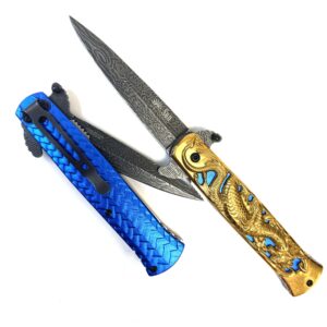 GOLDENSUN Gold dragon folding knife blue handle GSE32 GDBLZ