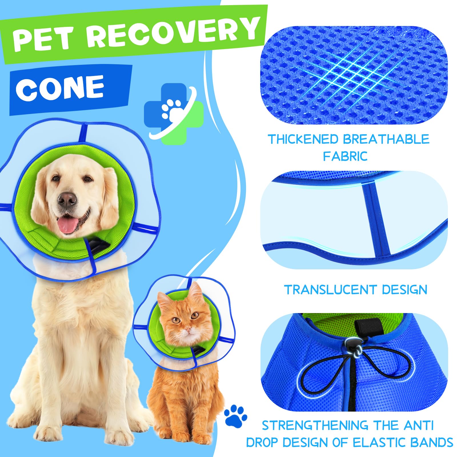 Soft Dog Cone Collar Alternative, Comfortable Pet Recovery Head Cone After Surgery, Breathable&Adjustable Elizabethan Neck Collar with 360°Vision for Large Medium Small Dogs and Cats(L)