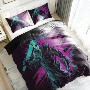 Horror Movie Printed Duvet Cover Horror Bedding Set Killer Demon Halloween Quilt Cover for Teens Adult Room Decoration (style3,Full 79x90in + 20x30in)