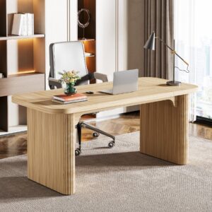 Tribesigns 62-Inch Executive Desk, Large Computer Office Desk, Modern Office Desks & Workstations with Double Pedestal, Writing Table Work Desk for Home Office (Easy to Assemble) (Natural)