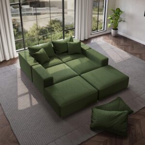 162" minimalist oversized modular sofa couch, deep seat sectional sofa with ottoman, 6-seater track arm sofa, u shape cloud couch for living room office apartment reception-green