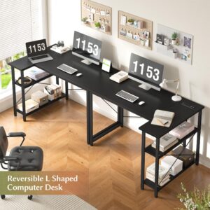 EnHomee L Shaped Computer Desk with File Drawer & Power Outlet, 39 Inch Home Office Desk Corner Desk for Small Space, Bedroom Work, Black