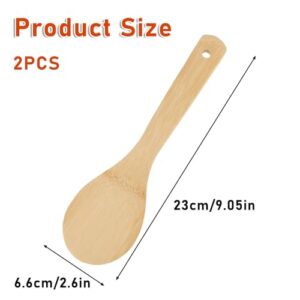 2PCS Rice Paddle Spoon Bamboo, Bamboo Rice Scoops, Non-stick Rice Spoon Paddle Rice, Rice Cooker Spoon for Kitchen(9.05 Inch)