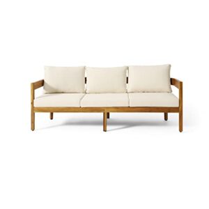 Merax 76.5" Outdoor 3 Seater Patio Sofa Acacia Wood Frame Conversation Set with Cushions