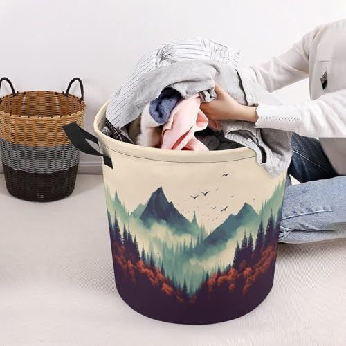 Laundry Hamper Landscape Mountain Freestanding Laundry Basket Thickened Waterproof Collapsible Clothes Hamper Storage for Clothes Toys Dorm And Family