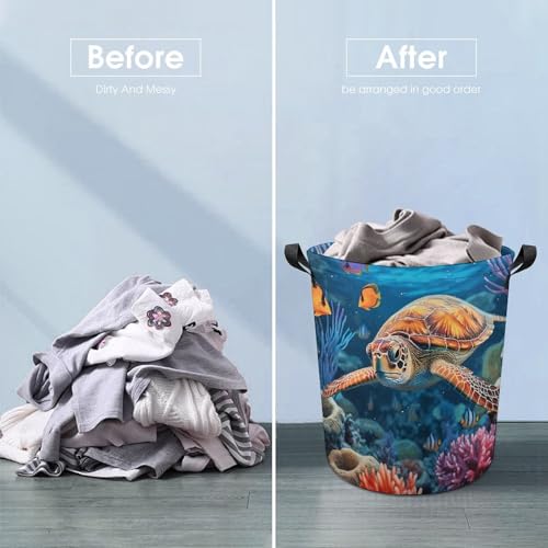 Laundry Hamper Ocean Sea Turtle Freestanding Laundry Basket Thickened Waterproof Collapsible Clothes Hamper Storage for Clothes Toys Dorm And Family