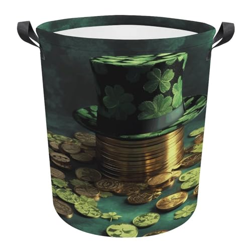 Laundry Hamper Green Hat And Gold Coins Freestanding Laundry Basket Thickened Waterproof Collapsible Clothes Hamper Storage for Clothes Toys Dorm And Family