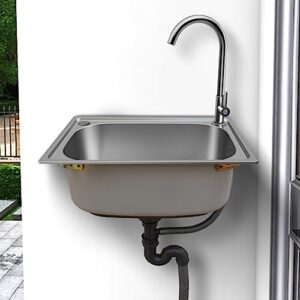 small wall mounted bathroom sink, stainless steel hand sink with cold alone faucet, utility laundry portable handwashing station, for garage garden kitchen laundry room, outdoor，55x40cm