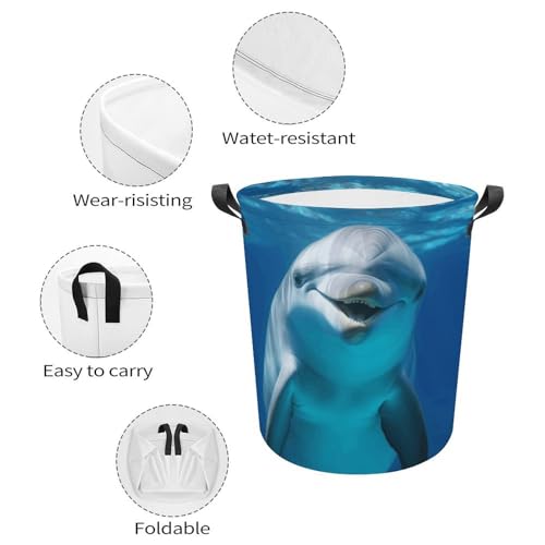 Laundry Hamper Dolphin With Smile Freestanding Laundry Basket Thickened Waterproof Collapsible Clothes Hamper Storage for Clothes Toys Dorm And Family