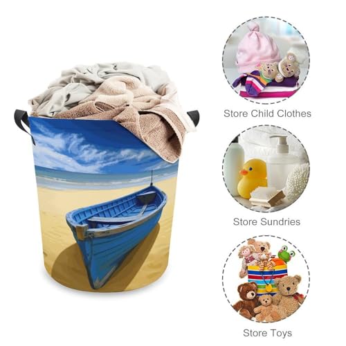 Laundry Hamper Yellow Beach Boat Freestanding Laundry Basket Thickened Waterproof Collapsible Clothes Hamper Storage for Clothes Toys Dorm And Family