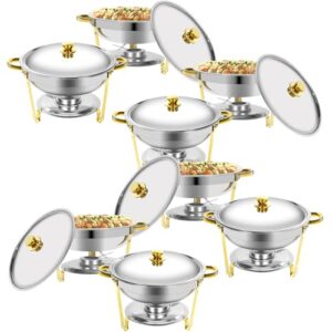 jwevvie gold chafing dishes for buffet, 5qt round chafing dish buffet set w/lid, thickened stainless steel chafers and buffet warmers sets for weddings, events, banquet (8-pack)