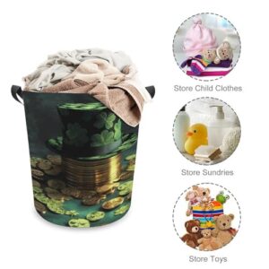 Laundry Hamper Green Hat And Gold Coins Freestanding Laundry Basket Thickened Waterproof Collapsible Clothes Hamper Storage for Clothes Toys Dorm And Family