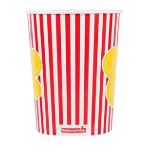 Restaurantware-Bio Tek 32 Ounce Popcorn Cups, 100 Striped Popcorn Tubs - Greaseproof, Disposable, Red Paper Party Popcorn Containers, For Movie Nights